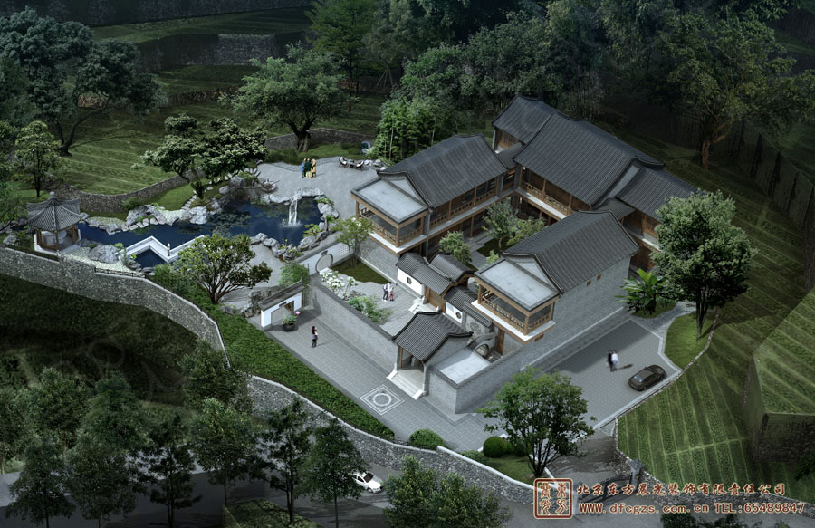 徽派農(nóng)村中式建筑效果圖
