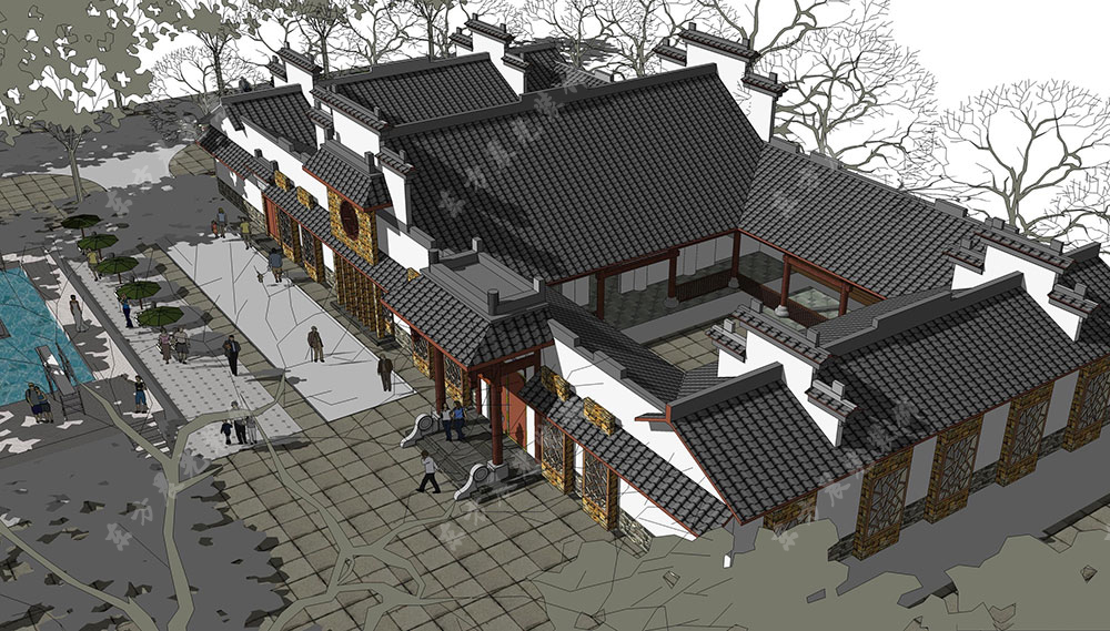 徽派農(nóng)村中式建筑效果圖