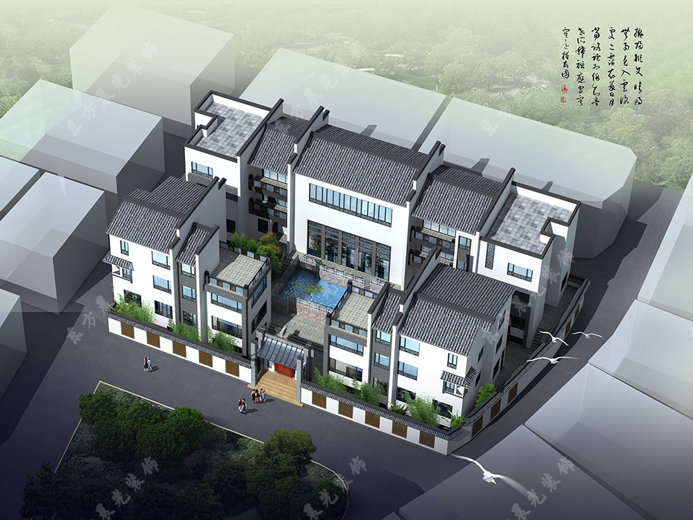 徽派農(nóng)村中式建筑效果圖